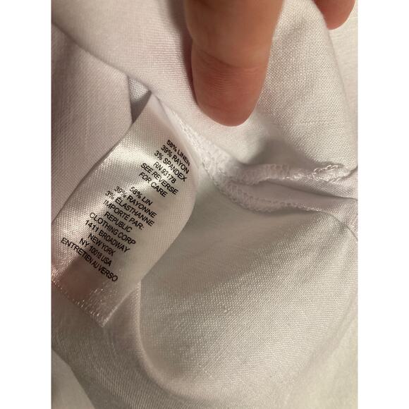 T Tahari Linen Blend White Popover Blouse Short Sleeve ~ Sz Small / Petite - Picture 4 of 6